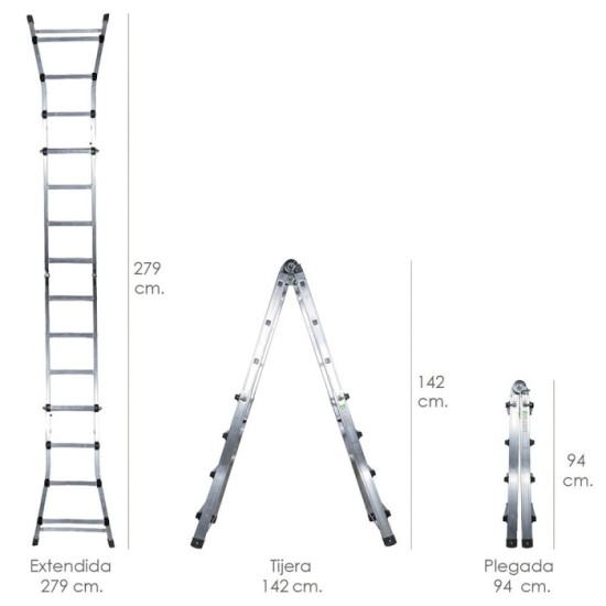Escalera Telescópica Aluminio  3+3 Peldaños Perfil 67 mm, al por Mayor | Almacén de Ferretería