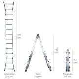Escalera Telescópica Aluminio  3+3 Peldaños Perfil 67 mm, al por Mayor | Almacén de Ferretería