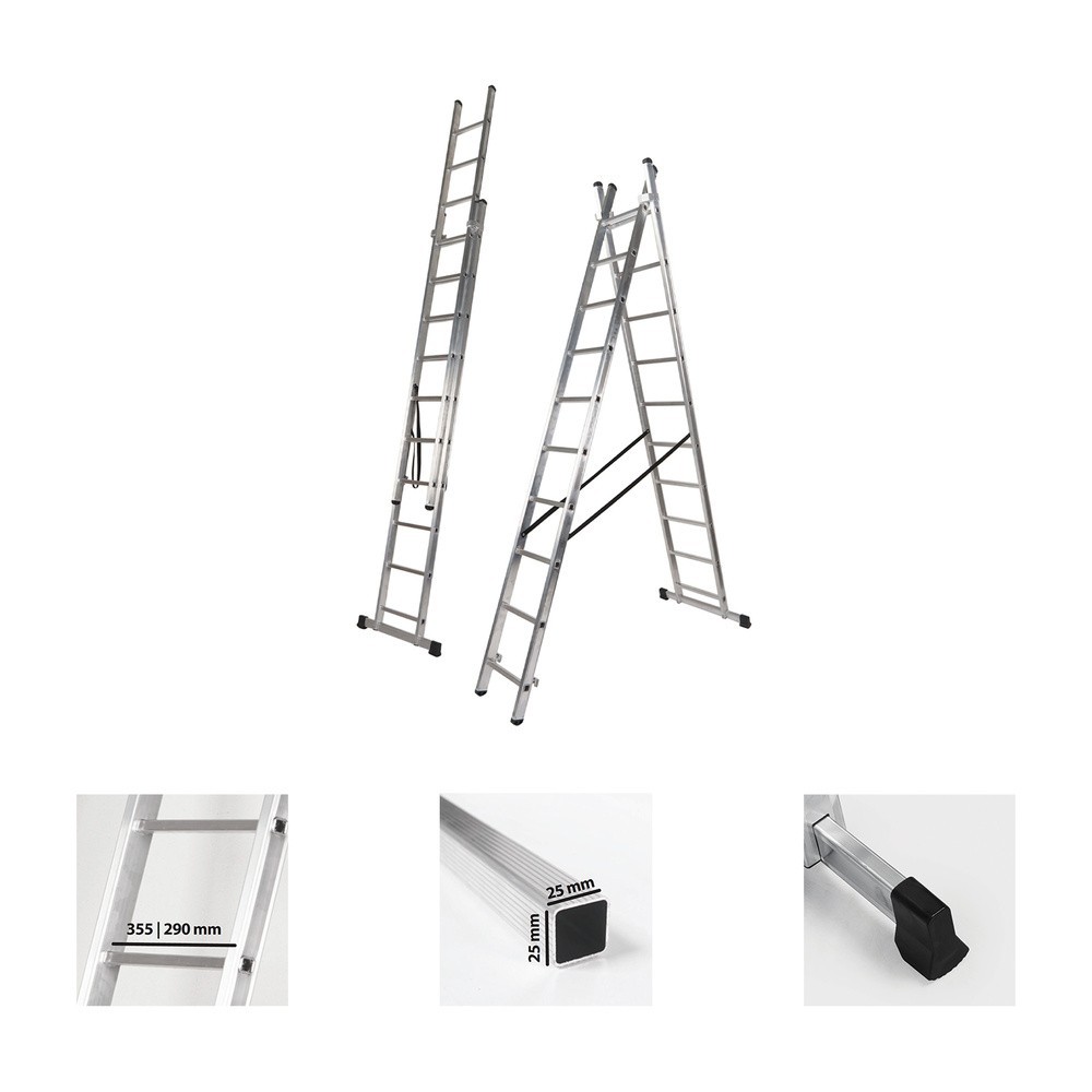 Escalera Aluminio 2 Tramos 7+7 Peldaños, Plegable, Antideslizante, Resistente al por Mayor | Almacén de Ferretería