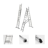 Escalera Aluminio 2 Tramos 7+7 Peldaños, Plegable, Antideslizante, Resistente al por Mayor | Almacén de Ferretería