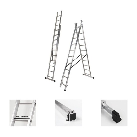 Escalera Aluminio 2 Tramos 9+9 Peldaños, Plegable, Antideslizante, Resistente al por Mayor | Almacén de Ferretería