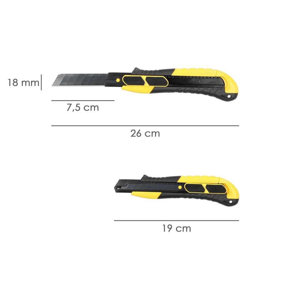 Cutter 18 Mm, Con 2 Hojas Acero Sk5 Boton Autoretractil Hoja Pavonada Negra al por Mayor | Almacén de Ferretería