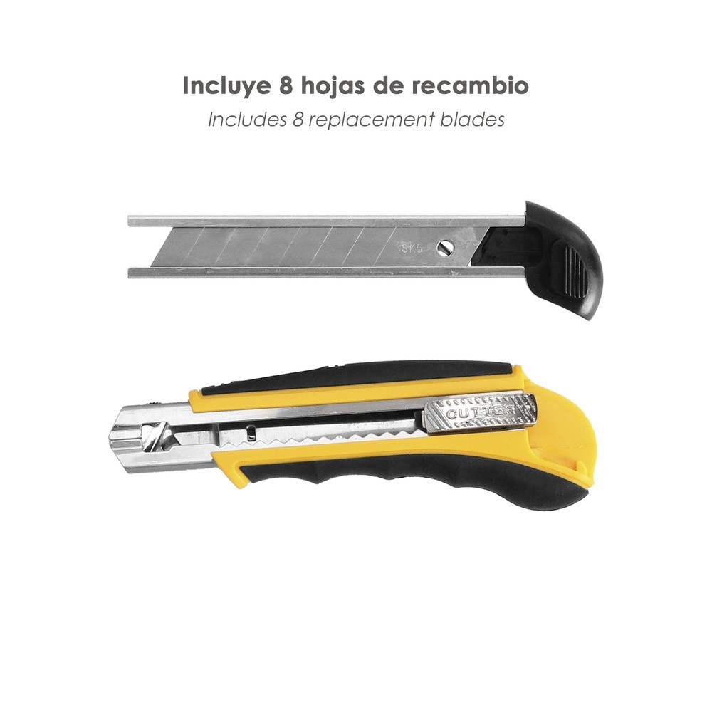 Cutter Profesional 18mm Con 8 Hojas Acero Sk5 al por Mayor | Almacén de Ferretería