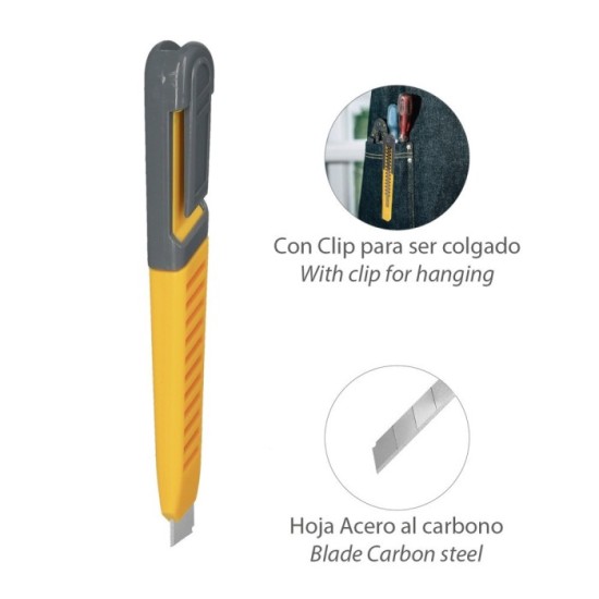Cutter Profesional Hoja Acero Al Carbono 9 mm, con Clip De Sujeción, Cuter Manualiadades, Cutters Trabajo, al por Mayor | Almacé