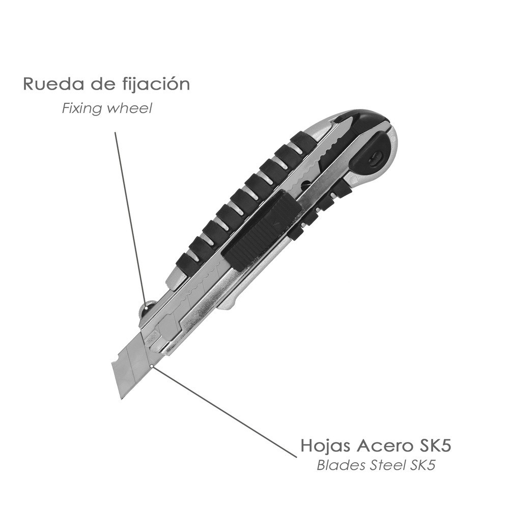 Cutter Aluminio Profesional 18mm Con 5 Hojas Acero Sk5 al por Mayor | Almacén de Ferretería
