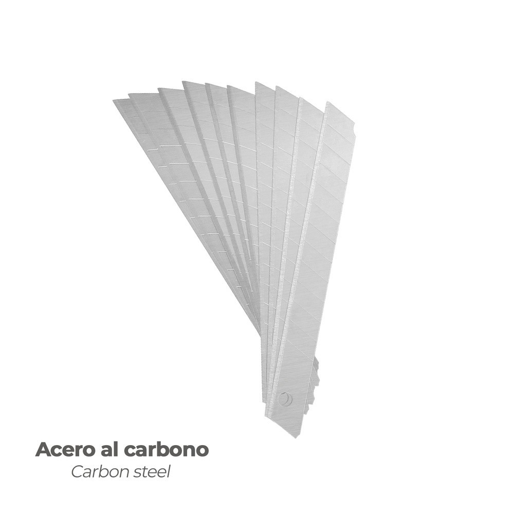 Hoja Cutter 9 mm, (Estuche 10 Piezas) Acero al Carbono, al por Mayor | Almacén de Ferretería