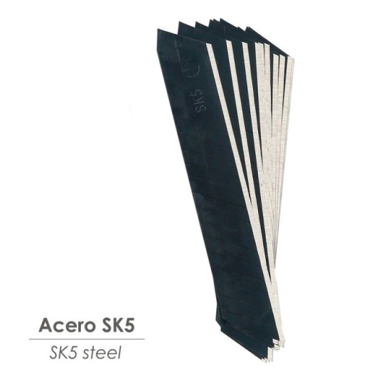 Hoja Cutter 18 mm, (Estuche 10 piezas) Acero SK5 Pavonada al por Mayor | Almacén de Ferretería