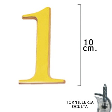 Numero Latón "1" 10 cm, con Tornilleria Oculta (Blister 1 Pieza)