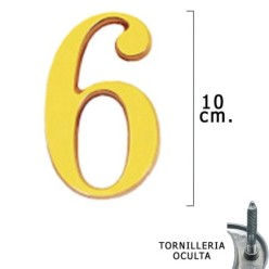 Numero Latón "6" 10 cm, con Tornilleria Oculta (Blister 1 Pieza)