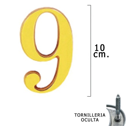 Numero Latón "9" 10 cm, con Tornilleria Oculta (Blister 1 Pieza)