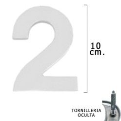 Numero Metal "2" Plateado Mate 10 cm, con Tornilleria Oculta (Blister 1 Pieza)