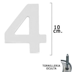 Numero Metal "4 Plateado Mate 10 cm, con Tornilleria Oculta (Blister 1 Pieza)