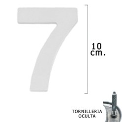 Numero Metal "7" Plateado Mate 10 cm, con Tornilleria Oculta (Blister 1 Pieza)