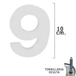 Numero Metal "9" Plateado Mate 10 cm, con Tornilleria Oculta (Blister 1 Pieza)