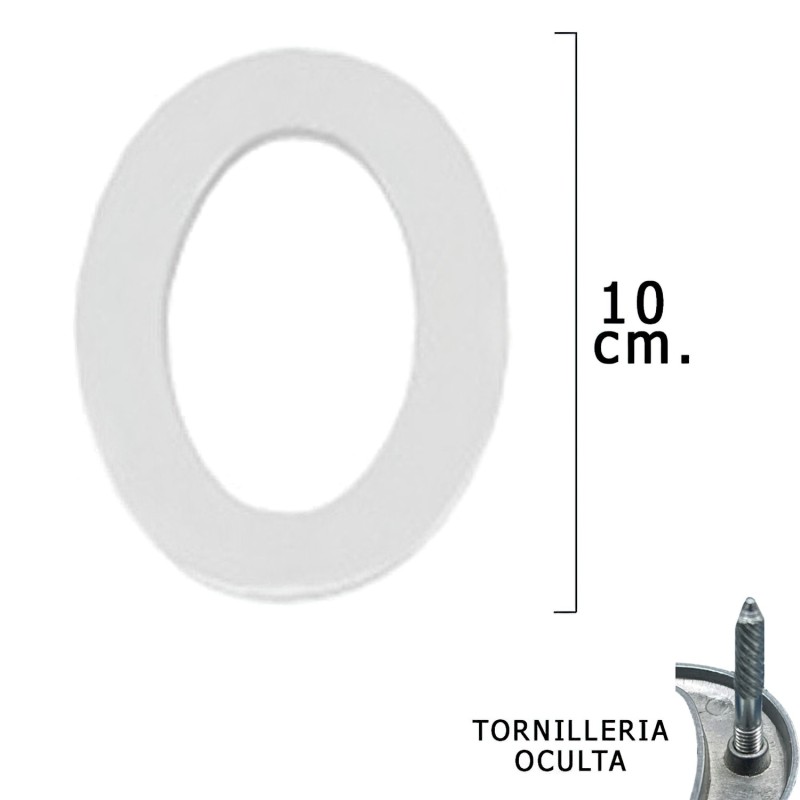 Numero Metal "0" Plateado Mate 10 cm, con Tornilleria Oculta (Blister 1 Pieza)