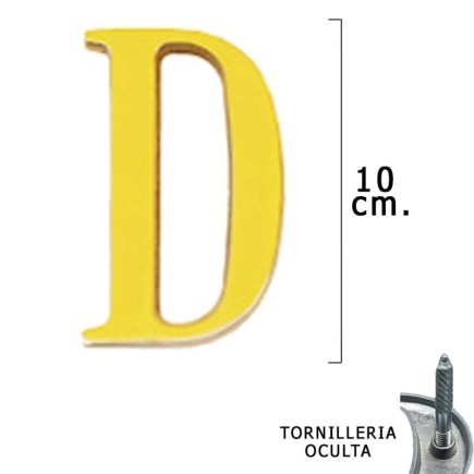 Letra Latón "D" 10 cm, con Tornilleria Oculta (Blister 1 Pieza)