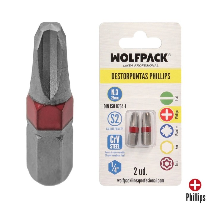 Puntas Destornillador Phillips Nº 3 (2 Piezas), Acero S2 al Cromo Vanadio, Puntas Hexagonales, Destorpuntas, al por Mayor | Alma