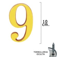 Numero Latón "9" 10 cm, con Tornilleria Oculta (Blister 1 Pieza)