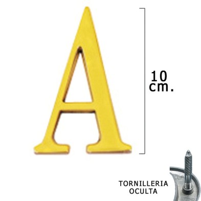 Letra Latón "A" 10 cm, con Tornilleria Oculta (Blister 1 Pieza)