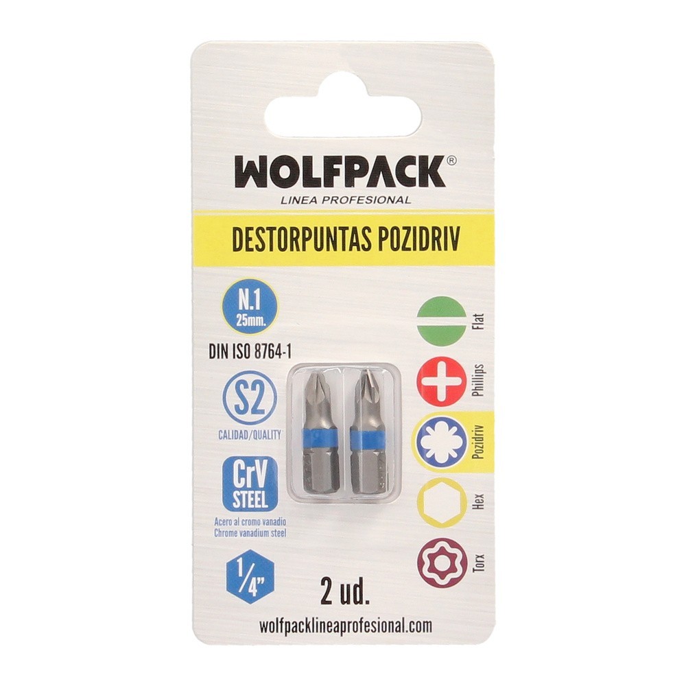 Puntas Destornillador Pozidriv Nº 1 (2 Piezas), Acero S2 al Cromo Vanadio, Puntas Hexagonales, Destorpuntas, al por Mayor | Alma