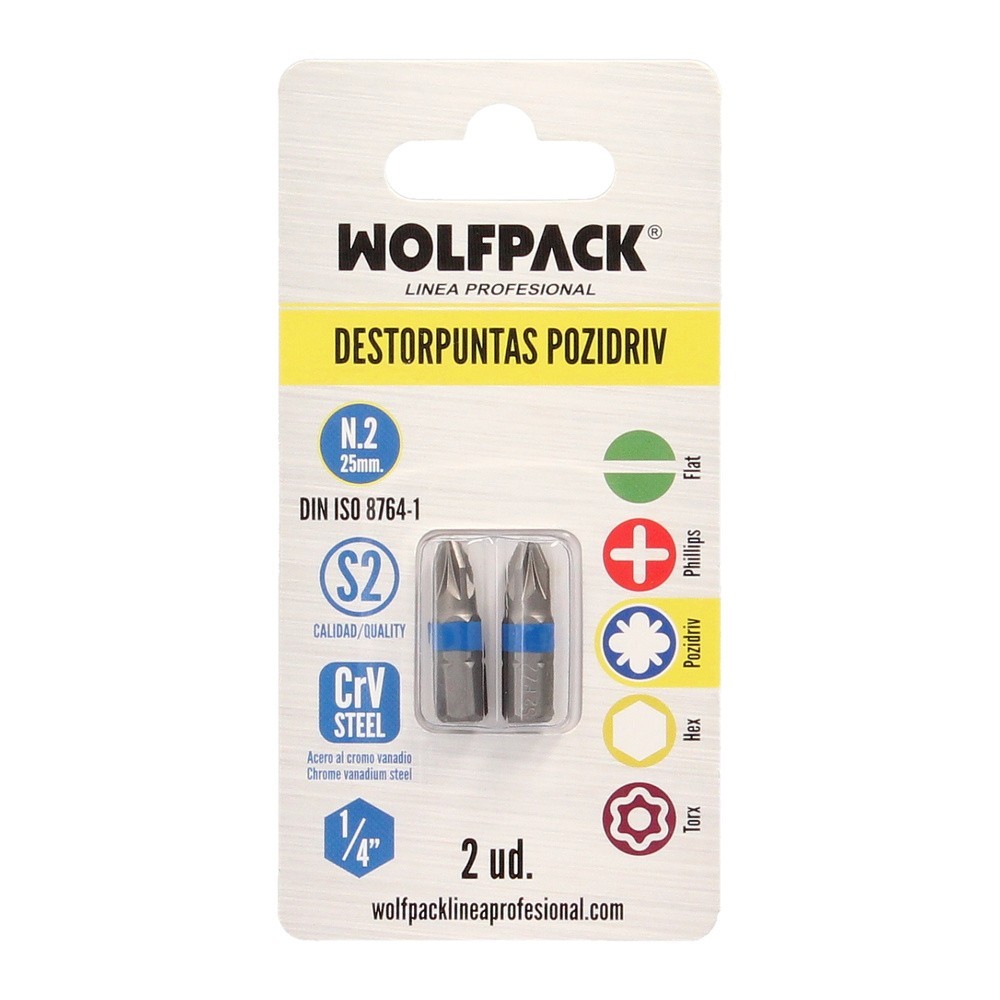 Puntas Destornillador Pozidriv Nº 2 (2 Piezas), Acero S2 al Cromo Vanadio, Puntas Hexagonales, Destorpuntas, al por Mayor | Alma