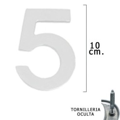 Numero Metal "5" Plateado Mate 10 cm, con Tornilleria Oculta (Blister 1 Pieza)
