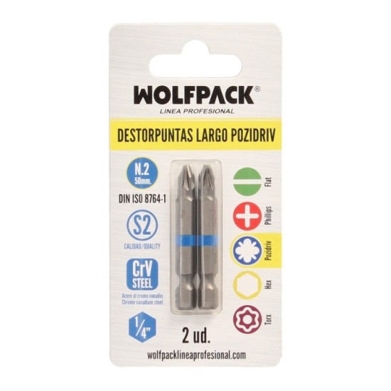 Destorpuntas Largo Pozidriv Nº 2 (2 Piezas) Acero S2 al Cromo Vanadio, Puntas Hexagonales, Destorpuntas, al por Mayor | Almacén 