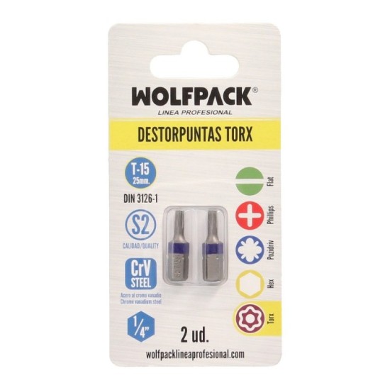 Puntas Destornillador Torx 15 Inviolable (2 Piezas), Acero S2 al Cromo Vanadio, Puntas Hexagonales, Destorpuntas, al por Mayor |