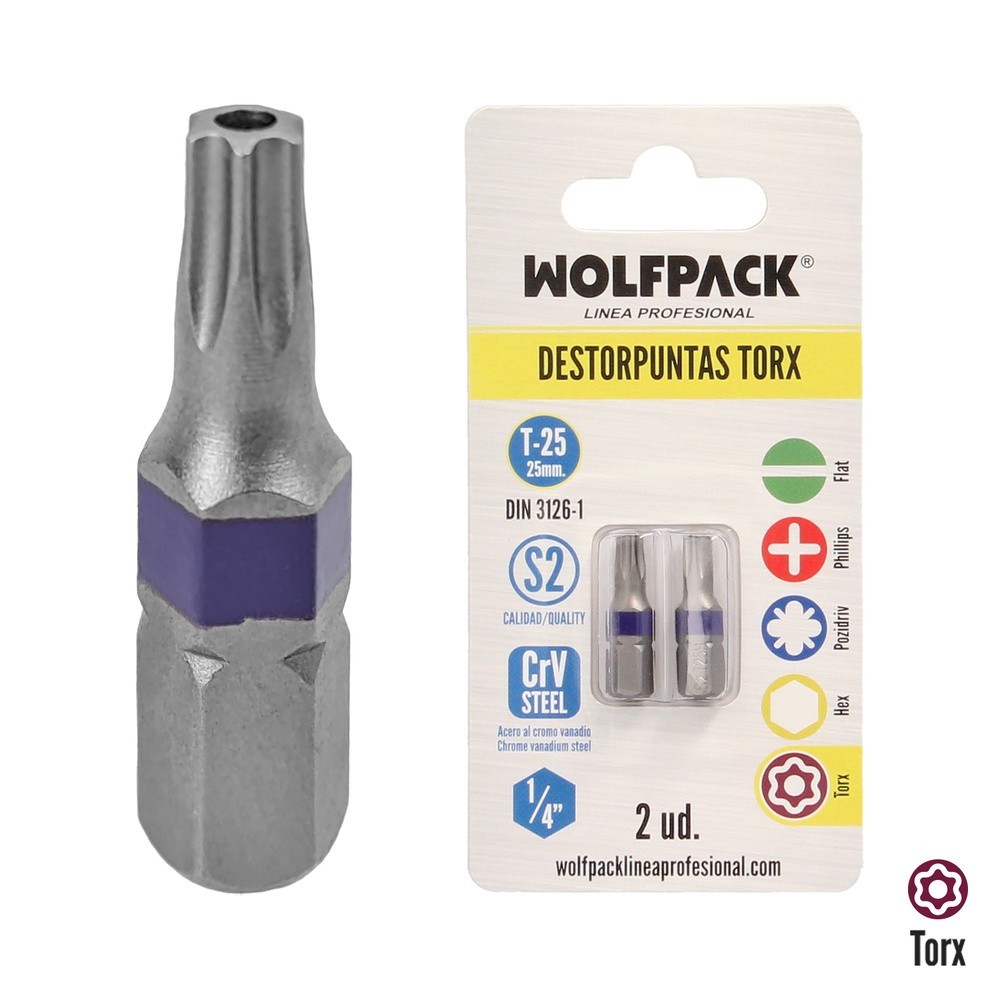 Puntas Destornillador Torx 25 Inviolable (2 Piezas), Acero S2 al Cromo Vanadio, Puntas Hexagonales, Destorpuntas, al por Mayor |