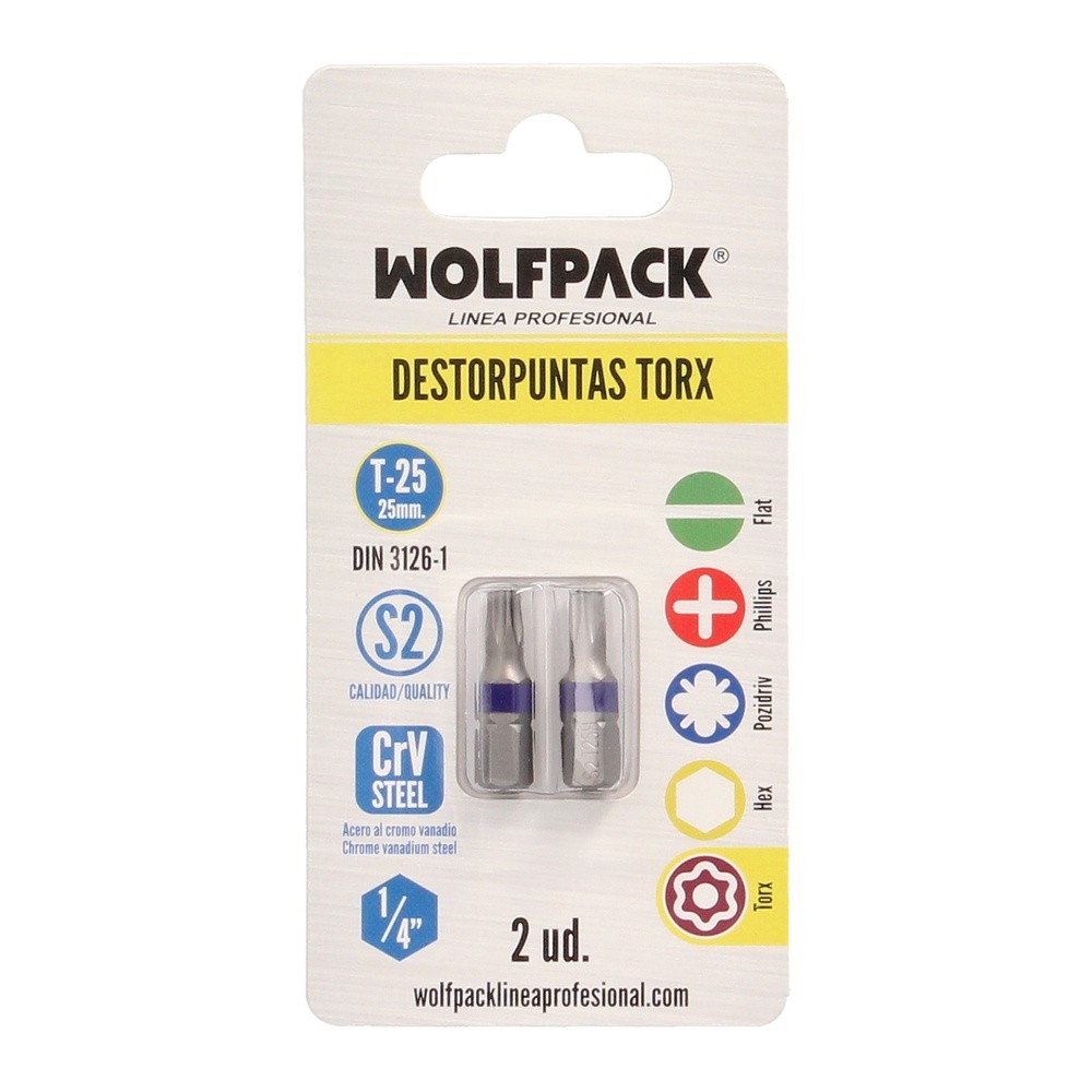 Puntas Destornillador Torx 25 Inviolable (2 Piezas), Acero S2 al Cromo Vanadio, Puntas Hexagonales, Destorpuntas, al por Mayor |