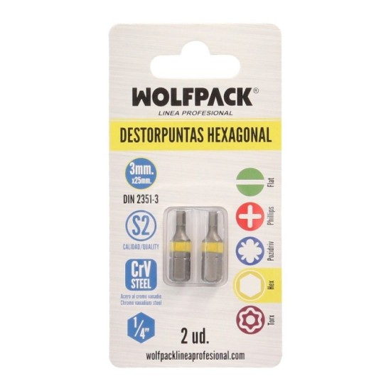 Puntas Destornillador Hexagonal 3,0 mm, (2 Piezas), Acero S2 al Cromo Vanadio, Puntas Hexagonales, Destorpuntas, al por Mayor | 