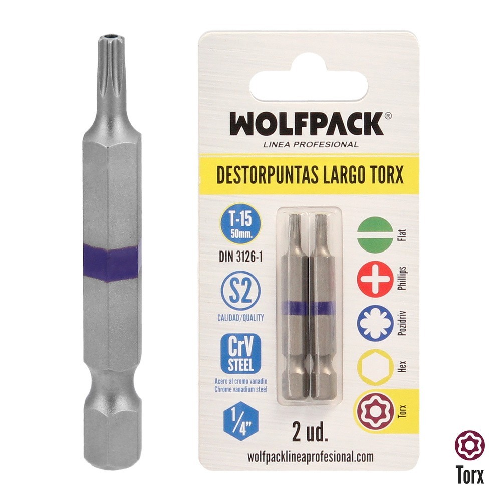 Puntas Largas Destornillador Torx T15 (2 Piezas), Acero S2 al Cromo Vanadio, Puntas Hexagonales, Destorpuntas, al por Mayor | Al