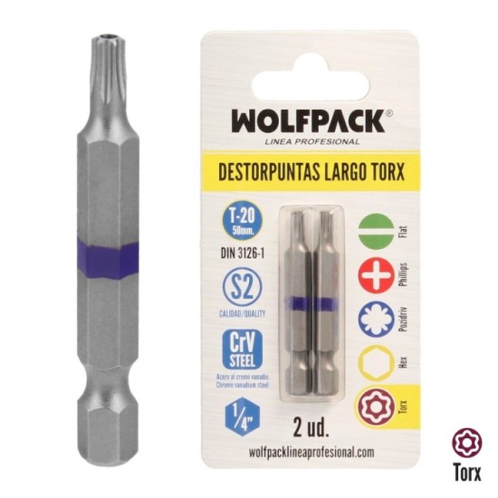 Puntas Largas Destornillador Torx T20 (2 Piezas), Acero S2 al Cromo Vanadio, Puntas Hexagonales, Destorpuntas, al por Mayor | Al