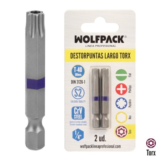 Puntas Largas Destornillador Torx T40 (2 Piezas), Acero S2 al Cromo Vanadio, Puntas Hexagonales, Destorpuntas, al por Mayor | Al