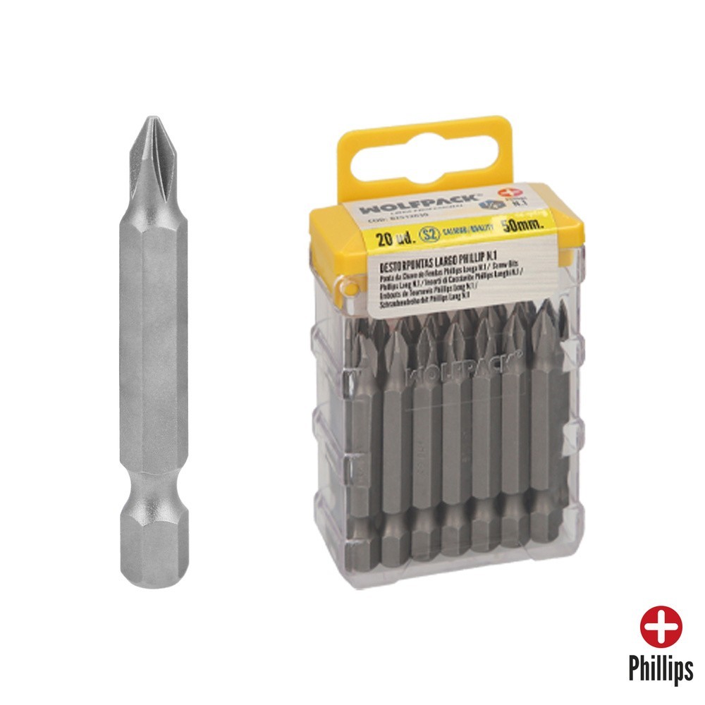Puntas Largas Destornillador Phillips Nº 1 (20 Piezas), Acero S2 al Cromo Vanadio, Puntas Hexagonales, Destorpuntas, al por Mayo