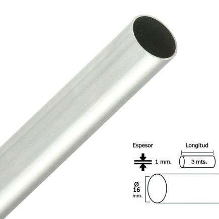 Barra Armario Cromado Redondo 16 mm, Ø (Barra  3,0 metros)