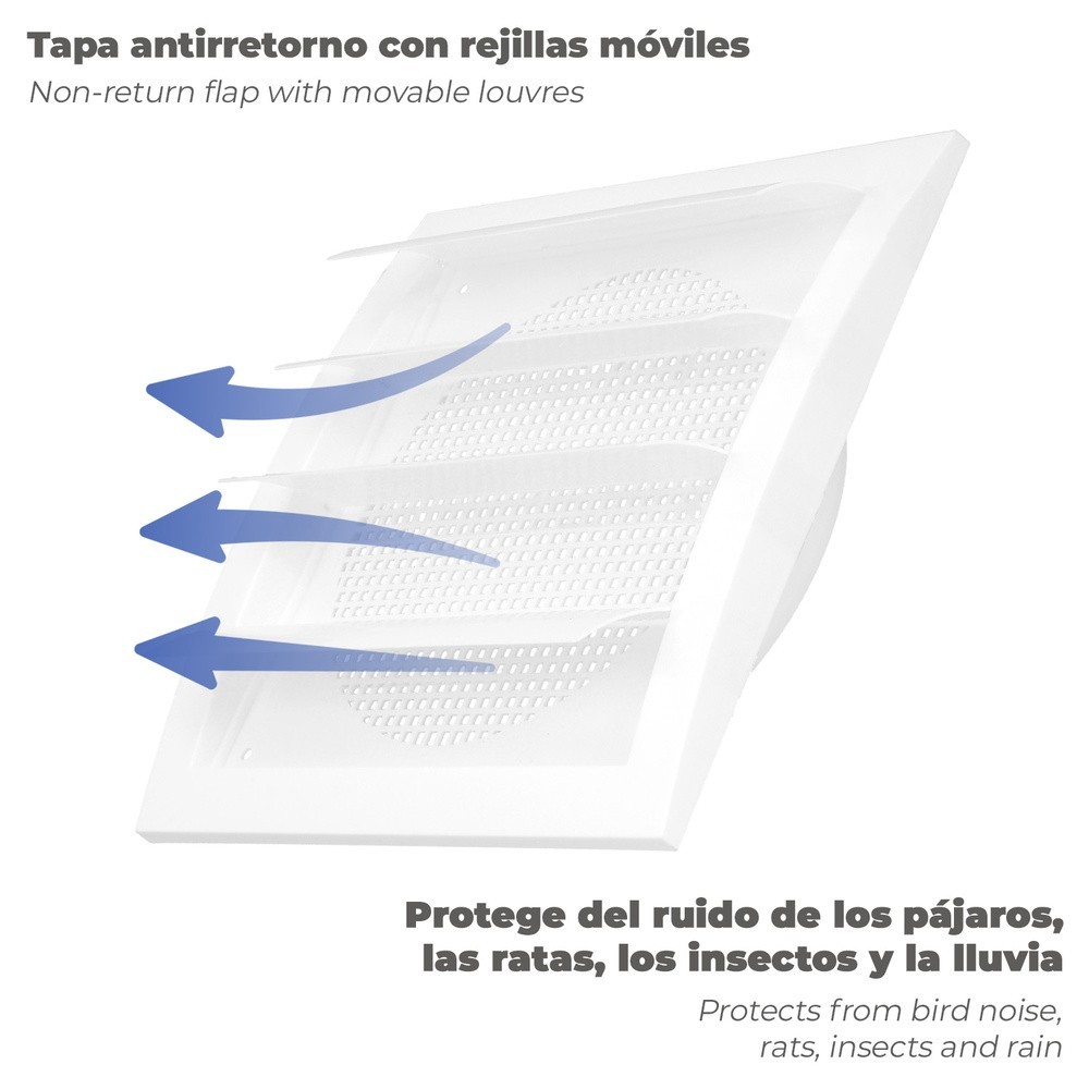 Rejilla De Plastico Con Malla Posterior Y Lamas Movibles 20x20 cm al por Mayor | Almacén de Ferretería