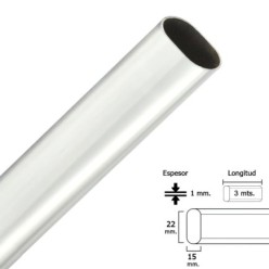 Barra Armario Cromado Ovalado 15x22 mm, (Barra 3,0 metros)