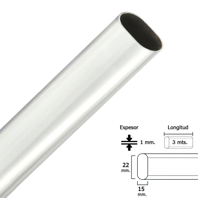 Barra Armario Cromado Ovalado 15x22 mm, (Barra 3,0 metros)