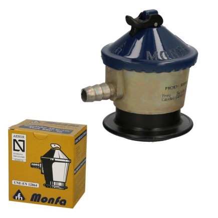 Regulador Gas Butano Monfa (50 Grms,/cm2) Alcachofa Gas, Regulador Gas Butano, Presión 50 mbar, Caudal 2,5 Kg/hora