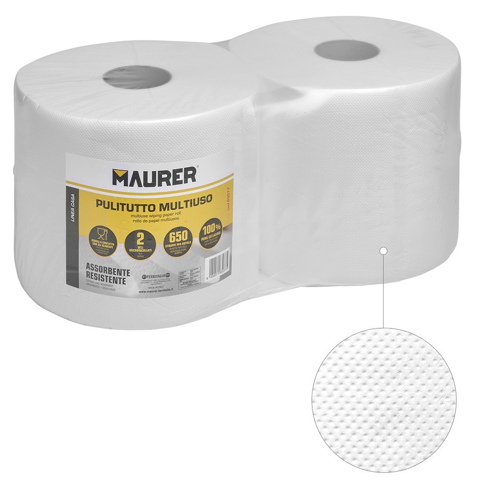 Papel Secamanos 650 Servicios (Pack 2 Rollos) Apto Uso Alimentario Doble Capa Celusosa 100% al por Mayor | Almacén de Ferretería