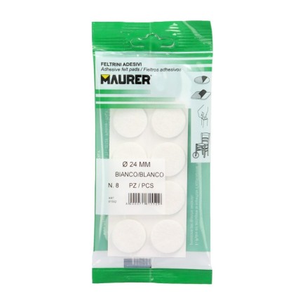 Fieltro Adhesivo Ø 24 mm, (Blister 8 Piezas) Blanco