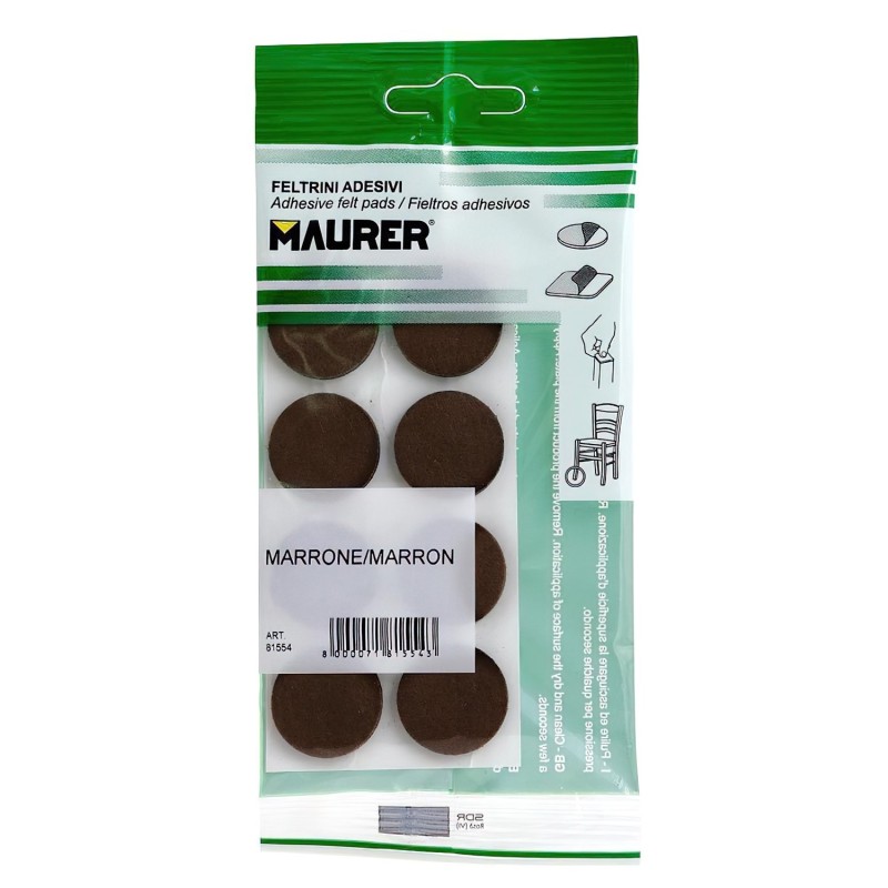 Fieltro Adhesivo Ø 24 mm, (Blister  8 Piezas) Marrón