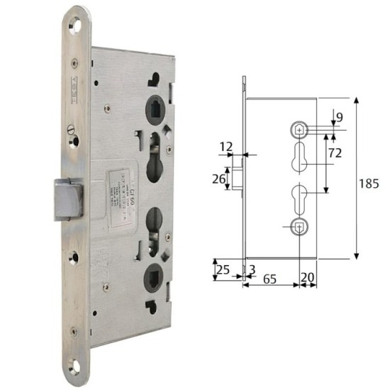 Cerradura Tesa Antipanico Cf60 /65 mm, frente Zincado al por Mayor | Almacén de Ferretería