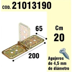Soporte Para Madera Bisagra Bicromatado 65 x 200 mm,