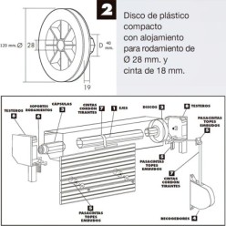 Disco Persiana Plastico Compacto para Rodamieto 120x40 mm,  Cinta 18 mm,
