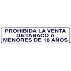 Rotulo Adhesivo 250x63 mm, Prohibida Venta Tabaco  18años