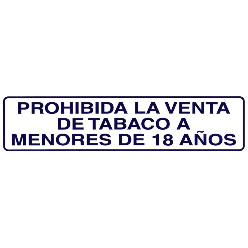 Rotulo Adhesivo 250x63 mm, Prohibida Venta Tabaco  18años
