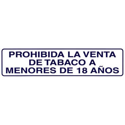 Rotulo Adhesivo 250x63 mm, Prohibida Venta Tabaco  18años