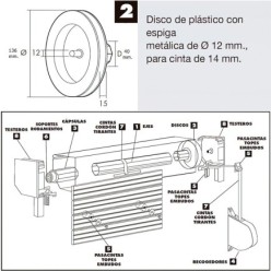 Disco Persiana Plastico Espiga Metalica 136x40 mm, Cinta 14 mm,